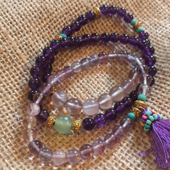 Handmade Amethyst, Fluorite & Turquoise Bracelets - Picture 3 of 3